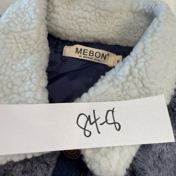 Mebon faux fur denim style coat plush blue outerwear white collar denim trim SM - Picture 11 of 11
